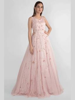 Masumi Mewawalla - Dusted Pink Embroidered Gown Dress