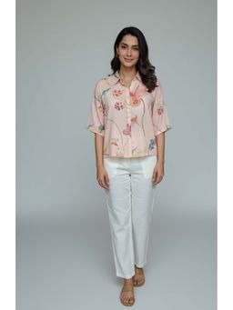 THREE-THREE - Peach Serenza Floral Print Shirt