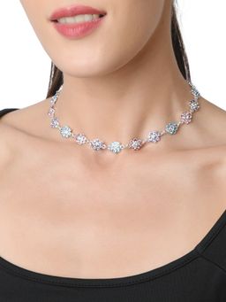 Lilly & Sparkle - Statement Silver Multi Stoned Flower Choker Necklace