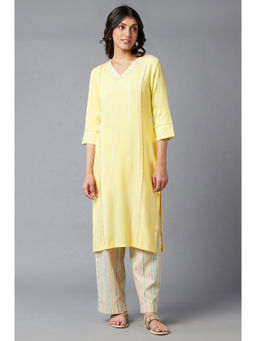 W - Yellow Textured Kurta