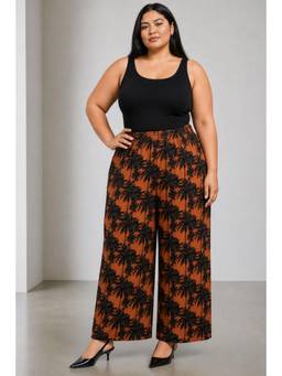 Beyond the Curve - VIRGIO - Printed Cotton Pull On Wide Leg Plus Size Trousers for Women