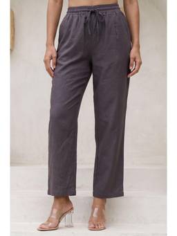 Folksong - Womens Charcoal Solid Straight Fit Mid Rise Pants