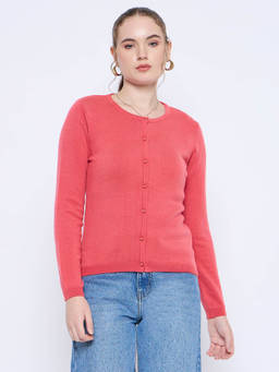 Madame - Coral Button-Up Cardigan