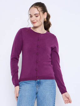 Madame - Dark Purple Button-Up Cardigan