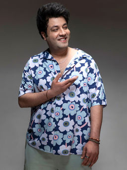 Instafab Plus - Men's Indigo Blue Maxi Floral Block Shirt