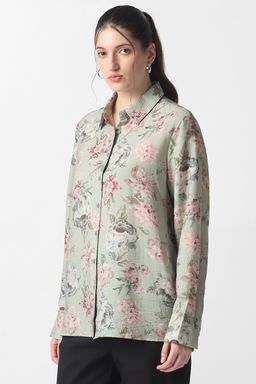 Van Heusen - Green Printed Full Sleeves Formal Shirt