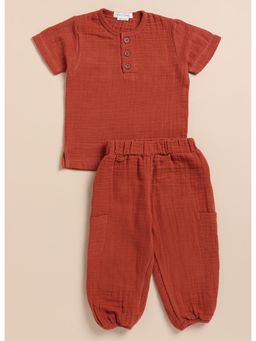 Cot and Candy - Red Solid Top and Pant (Set of 2)
