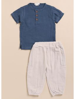 Cot and Candy - Blue Solid Top and Pant (Set of 2)