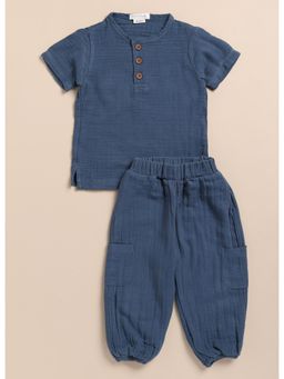 Cot and Candy - Blue Solid Top and Pant (Set of 2)