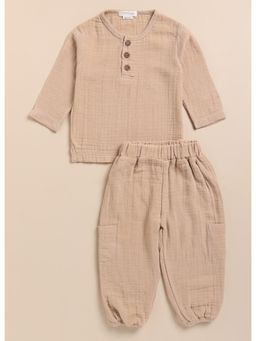 Cot and Candy - Beige Solid Top and Pant (Set of 2)