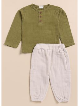 Cot and Candy - Green Solid Top and Pant (Set of 2)