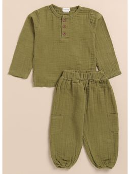 Cot and Candy - Green Solid Top and Pant (Set of 2)