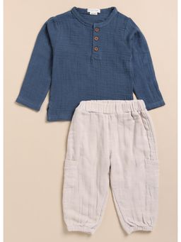 Cot and Candy - Blue Solid Top and Pant (Set of 2)