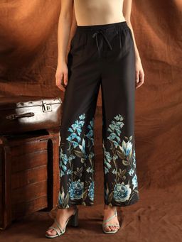 Kazo - Teddy Black Floral Print Pants