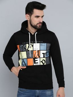 SHOWOFF - Men Hooded Neck Black Printed Sweatshirt