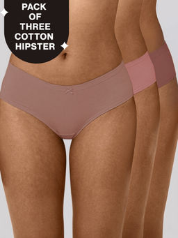 Nykd by Nykaa - PO3 Mid Rise Cotton Hipster Panty with Inner Elastic-D.Rose,Rust,B.Pink-NYP100