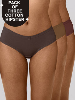 Nykd by Nykaa - PO3 Mid Rise Cotton Hipster Panty with Inner Elastic-T.Brown,Brown,R.Wine-NYP100
