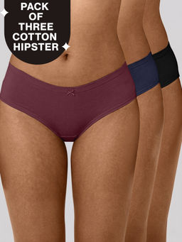 Nykd by Nykaa - PO3 Mid Rise Cotton Hipster Panty with Inner Elastic-Wine/Navy/Black-NYP100