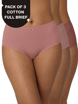 Nykd by Nykaa - PO3 High Rise Cotton Full Brief Panty with Inner Elastic-D.Rose/Rust/B.Pink-NYP104