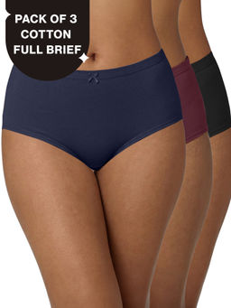Nykd by Nykaa - PO3 High Rise Cotton Full Brief Panty with Inner Elastic-Wine/Navy/Black-NYP104
