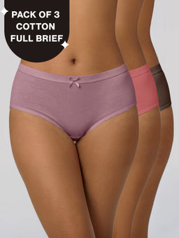Nykd by Nykaa - PO3 High Rise Cotton Full Brief Panty with Outer Elastic-Mauve,Cedar,C.Coffee-NYP392
