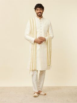 Manyavar - Pearl White And Gold Traditional Dupatta