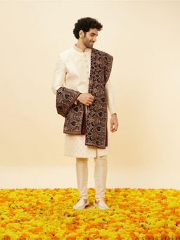 Manyavar - Wine Red Paisley Embroidered Dupatta