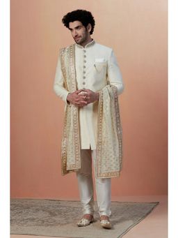 Manyavar - Ivory White Ethnic Patterned Dupatta