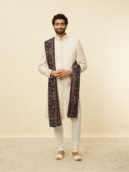 Manyavar - Navy Blue Bel Buti Patterned Dupatta