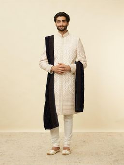 Manyavar - Dark Blue Floral Embroidered Dupatta