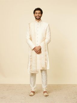 Manyavar - Warm Cream Self Patterned Sequined Dupatta