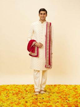 Manyavar - Cherry Red Floral Motif Dupatta