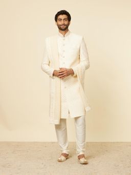 Manyavar - Cream Self Patterned Sequined Dupatta