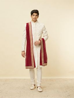 Manyavar - Wine Red Floral String Patterned Dupatta