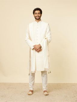 Manyavar - Cream Flower Patterned Sequined Dupatta