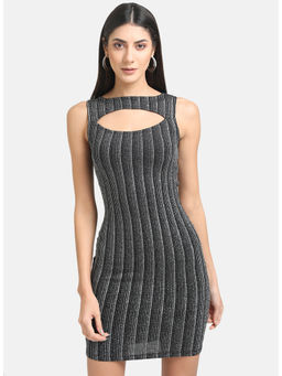 Kazo - Black Stripes Mini Dress with Cut-Out Detail