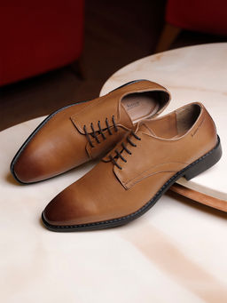 Louis Stitch - Tan Men Perforated Wingtip Premium Leather Formal Derbies