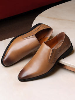 Louis Stitch - Men Perforated Wingtip Premium Leather Formal Slip On Loafers Tan (Set of 4)