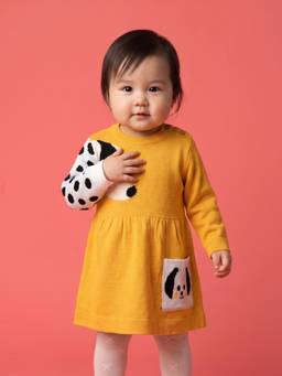Nautinati - Baby Girls Dalmatian Full Sleeves Knit Sweater Dress