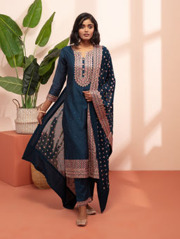 Likha - Shaan-e-Avadh Blue Sequins work Kurta, Pant & Dupatta LIKSKD123 (Set of 3)