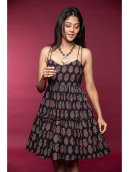 Tanoti - Women Black Stylish Strap Neck Sleeveless Cotton Dress