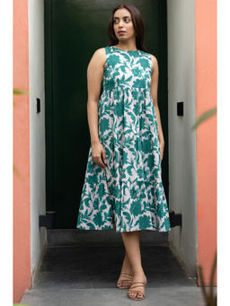 GulaboSitabo - Green White Pure Cotton Abstract Floral Dress