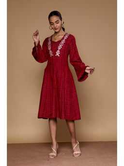 SAAKI - Ornate Oasis Red Embroidered Dress