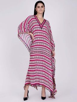 First Resort by Ramola Bachchan - Pink Aztec Mid Length Kaftan