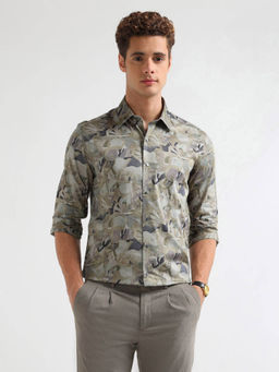Arrow Newyork - Men's Green Satin Abstract Printed Shirt