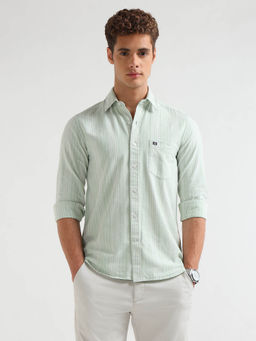 Arrow Sports - Men's Green Oxford Vertical Striped Shirt