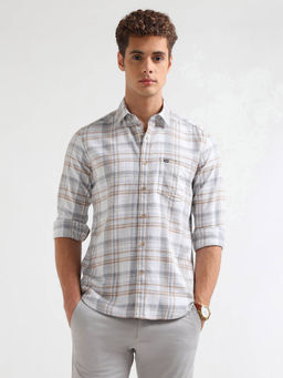 Arrow Sports - Men's Grey Slim Fit Pure Cotton Shirt