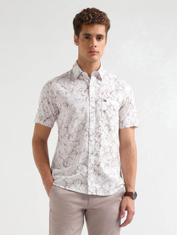 Arrow Sports - Men's White Abstract Printed Pure Cotton Shirt