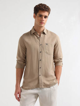 Arrow Sports - Men's Beige Solid Slim Fit Shirt