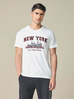 U.S. Polo Assn. Denim Co. - Men's White Pure Cotton Graphic Printed T-Shirt